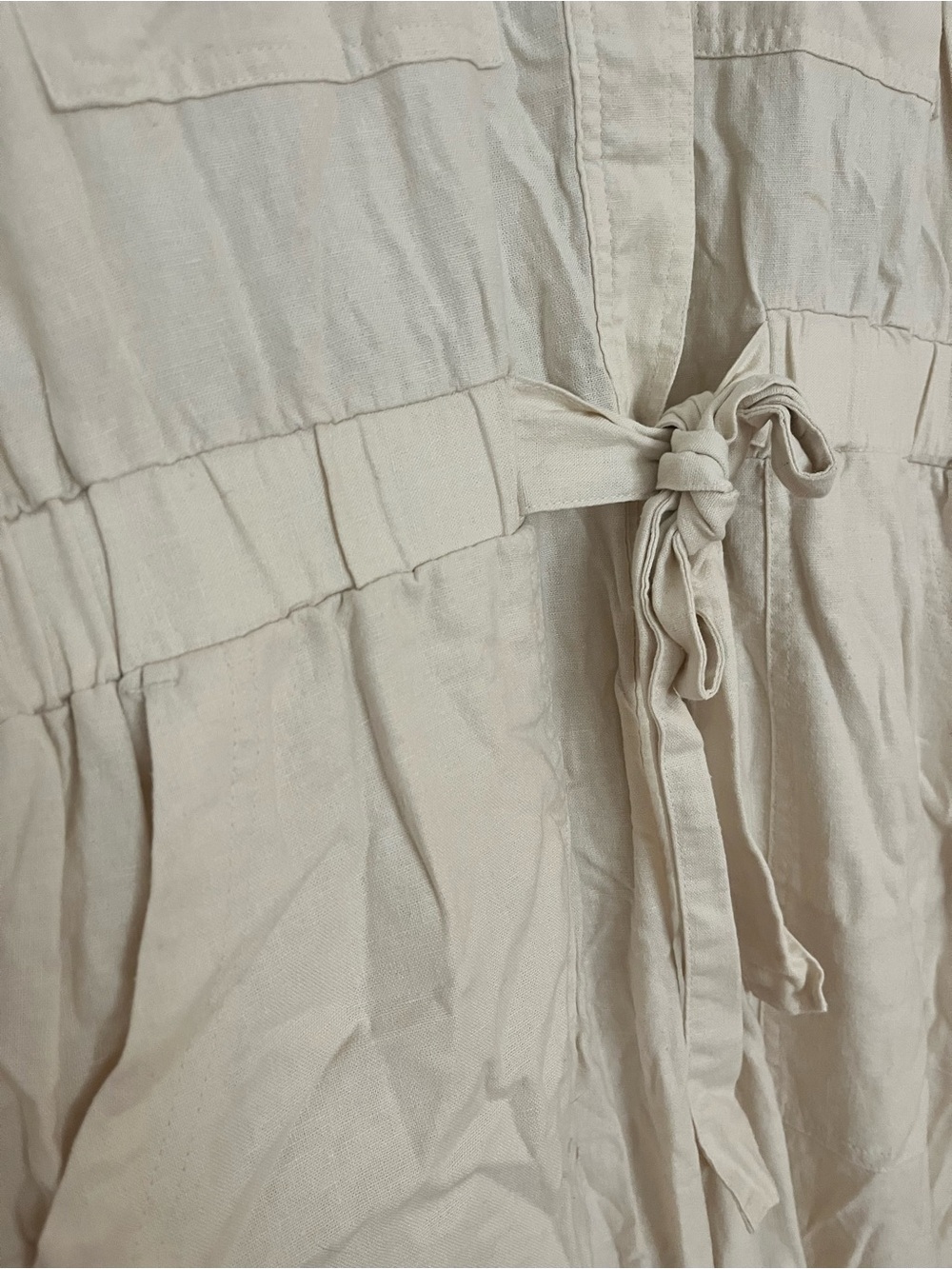 Linen Neutral Cream Utility Jumpsuit with Drawstring Waist - Picture 4 of 6